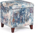 Adeco 18 Inch High Cube Ottoman Storage, Linen Chair Foot Stools, Upholstered Vanity Stool with Hinged Lid, Solid Wood Legs by CozyNest Decor