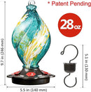 LUJII Ice Cream Shaped Spiral Hummingbird Feeder for Outdoors Hanging, Hand Blown Glass, 28 fl.oz, Leak Proof & Rustproof, Includes an Ant Moat with Hook, Unique & Stylish Glass Art & Decor (Teal) by GreenHaven Gardens