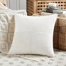 Fancy Homi 2 Packs Cream White Decorative Throw Pillow Covers 18x18 Inch for Living Room Couch Bed Sofa, Farmhouse Boho Home Decor, Soft Corss Corduroy Patchwork Textured Square Cushion Case 45x45 cm by CozyNest Decor