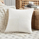 Fancy Homi 2 Packs Cream White Decorative Throw Pillow Covers 22x22 Inch for Living Room Couch Bed, Rustic Farmhouse Boho Home Decor, Soft Corss Corduroy Patchwork Accent Square Cushion Case 55x55 cm by CozyNest Decor