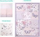 La Premura Baby Mini Crib Bedding Set for Girls, Pastel Purple Butterfly, 3 Piece Crib Set for Nursery Portable Crib, Purple and Pink by TinyTreasures Baby Boutique