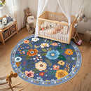 Floral 4ft Area Rug Machine Washable Soft Print Boho Carpet Non Slip Doormat Low Pile Flower Area Rugs for Living Room Bedroom Nursery Kitchen Dining Room Indoor-Blue/Grey by TinyTreasures Baby Boutique