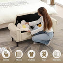 51" Storage Ottoman Bench for Bedroom, Full Queen Storage Bench with Button, Upholstered Bedroom Bench with Rolled Arms for Living Room, Storage Room, Entryway, Beige+Brown Legs by CozyNest Decor