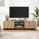 ORRD 63'' TV Stand, Modern TV Console Table Wave Panel Television Stands Entertainment Media Center with Storage Compartment and Sliding Door for Living Room (Natural) by CozyNest Decor