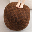 HIGOGOGO Round Stuffed Pouf Ottoman, Plaid Poufs with Foam Chunk Filling, Fluffy and Furry Pouf Foot Stool Storage Ottoman, 26 X 18 Floor Poufs Foot Rest for Living Room, Coffee by CozyNest Decor