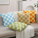 Alysheer Checkered Embroidered Decorative Throw Pillow Covers 18"x 18" Set of 2, Classic Accent Designer Blue White Plaid Patterned Cotton Cushion Cases for Sofa Couch Bed Living Room Outdoor Decor by CozyNest Decor
