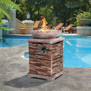 COSIEST Outdoor Propane Fire Pit Table w Faux Brown Compact Ledge Stone 20" Square Base and Faux Rose-Marble Round Bowl, CSA Certified, 40,000 BTU, Free Lava Rocks, Fits 20lb Tank Inside, Raincover by GreenHaven Gardens