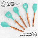 Zulay Kitchen Non-Stick Cooking Utensils Set with Authentic Acacia Wood Handles – 5-Piece Durable & Stylish Silicone Kitchen Utensils Set – Heat Resistant to 464°F – Mint by CozyNest Decor