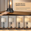 QiMH Farmhouse Table Lamps for Living Room, Beside Lamps for Bedroom with USB A+C Charging Ports, Rustic Nightstand Lamp Set of 2 with Frosted Glass Night Light, 4 Bulbs Included (Black) by CozyNest Decor