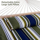SUNCREAT Double Hammock, Extra Large Quilted Fabric Swing with Hardwood Spreader Bars & Detachable Pillow, Heavy Duty, Perfect for Indoor/Outdoor Patio, Deck, Yard, Blue&Aqua by GreenHaven Gardens