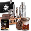 Bartender Kit with Whiskey Smoker - 13 pcs, Bamboo Stand - Bar Set with Cocktail Shaker, Bartending Kit with Essential Bar Accessory Tools, Wood Chips, Steel by CozyNest Decor
