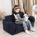 Kids Extra Wide Chairs for Toddler, 2-in-1 Toddler Soft Sherpa Couch Fold Out, Convertible Sofa to Lounger for Girls and Boys, Dark Blue by CozyNest Decor