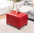 Joveco Leather Storage Ottoman, 24" Rectangle Square Bench Foot Rest Stool for Bedroom Living Room, Red by CozyNest Decor