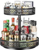 Lazy Susan Organizer 2 Tier - Turntable Spice Rack 12 inch Adjustable Metal Rotating Lazy Susan for Cabinet Pantry Kitchen Countertop Dining Table Cupboard Bathroom Vanity Storage Black by CozyNest Decor