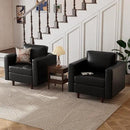 Faux Leather Oversized Accent Chair with Storage Deep Seat Single Sofa Large Reading Armchair for Living Room Bedroom Office Black by CozyNest Decor