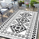 Waterproof Outdoor Rug 8x10ft, Reversible Plastic Straw Mat Rugs for Patio RV Deck Porch Backyard Balcony Camping Picnic Beach Indoor Outdoor Carpet, Black&White by CozyNest Decor