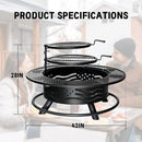42 Inch Fire Pit with 2 Cooking Grates, Outdoor Wood Burning BBQ Grill Firepit Bowl with Cover Lid, Steel Round Table for Backyard Bonfire Patio Picnic (Black, 42) by GreenHaven Gardens
