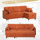 84 Inches Chenille Sectional Sofa w/Pull-Out Sofa Bed & Adjustable Back, Tufted L-Shaped Couch w/Storage Chaise, Sleeper Sectional Sofa w/USB Port & Cup Holders for Living Room, Orange by CozyNest Decor