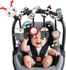 Car Seat Toys for Babies, 0-6 Months Stroller Activity Black White Baby Spiral Plush Toys Newborn High Contrast Sensory Carseat Toys with 4 Pendants Hanging Boys Girls Gift by TinyTreasures Baby Boutique