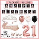 21st Birthday Decorations for Girls Women - 56pcs Rose Gold Happy 21st Banner, 21st Birthday Crown Sash, Cake Topper, Number 21 balloons, 3D Butterflies, 4 Balloon Stands kits by TinyTreasures Baby Boutique