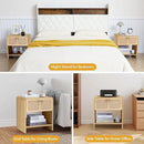 LEVNARY Nightstand Set of 2, Mid-Century Modern Bedside Table with Charging Station and Fabric-Like Textured Drawer, Wooden End Table for Farmhouse Bedroom Living Room (2, Natural) by CozyNest Decor