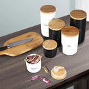 Yangbaga Black Canisters Sets for Kitchen-Set of 3 Coffee Canisters for Countertop with Airtight Wood Lids/Spoons/Stickers, Ceramic Food Storage Containers for Large Suger,Coffee,Tea (42/30/9OZ) by CozyNest Decor