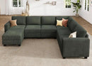 HONBAY Corduroy Sectional Sofa with Storage, U Shape Modular Sectional Sofa with Chaise, Modular Couches for Living Room, Green by CozyNest Decor
