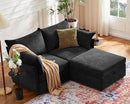 Oversized Loveseat Sofa, Modern Modular Sectional Couch Black Fluffy Chenille Mid Century 2-Seat 24.5" Deep Seat for Apartment, Living Room, Bedroom by CozyNest Decor
