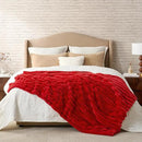 Cozy Bliss Faux Fur Throw Blanket for Couch, Cozy Warm Plush Striped Blanket for Sofa Bedroom Living Room,50 * 60 Inches Cardinal Red by CozyNest Decor