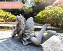MeritMode Fairy Flower Garden Outdoor Statue - Angel Holding Bird and Butterfly, 11" Width, Cherub Decor and Grandma Gifts, Patio and Yard by GreenHaven Gardens