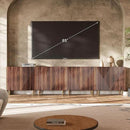 Set of 2 Fluted TV Stands with Storage, 65 Inch Accent Sideboard Large Console Table with Adjustable Shelves, Mid Century Modern TV Cabinets for Living Room, Dining Room, Walnut by CozyNest Decor