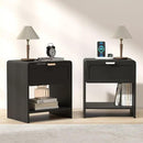 LEVNARY Nightstand Set of 2, Mid-Century Modern Bedside Table with Charging Station and Curved Top Corners, Wooden End Table for Farmhouse Bedroom Living Room (2, Black) by CozyNest Decor