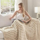 Esterra Chunky Knit Blanket Throw 50"x60", 100% Hand Knitted Chenille Throw Blanket, Cozy Soft Thick Cable Knit Throw Large Rope Knot Crochet Throw Blanket for Sofa Couch Bed, Sandshell/Oatmeal by CozyNest Decor