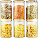 Glass Jars with Bamboo Lids (27oz in 6 Pack), Glass Food Jars and Canisters Sets, Food Storage Container with Airtight Lids, Food Pantry Jars, by CozyNest Decor