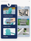 KINGYES HDPE Adirondack Chair, Classic for Patio Garden, Fire Pit, Backyard & Lawn Furniture, Easy Maintenance All Weather Adult Size Adirondack Chair, Crystal Blue by GreenHaven Gardens