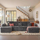 Cloud Sectional Couches for Living Room,U Shaped Modular Sofas No Assembly,133x68 Inches Plush Corduroy Oversized Floor Couch Set with Deep Seat Chaise,Grey by CozyNest Decor