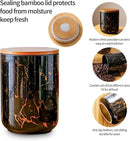 Ceramic Canister Set with Bamboo Airtight Lids, 3-Piece Kitchen Storage Jars (48oz, 30oz, 12oz) – Black with Gold Marble Pattern, Glossy Finish, for Coffee, Sugar, Flour & More by CozyNest Decor