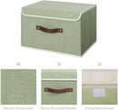 ANMINY Storage Bin with Lid Storage Boxes with PU Leather Handles PP Plastic Board Decorative Foldable Lidded Cotton Linen Fabric Home Cubes Baskets Closet Organizer Container - Green, Large Size by CozyNest Decor