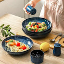 Pasta Bowls 32 OZ,Ceramic Salad Serving Bowls Set of 4,Large 8.7 inch Shallow Bowls Plates for Soup,Fruit,Noodle,Dinner,Dishwasher & Microwave Safe,Navy Blue by CozyNest Decor