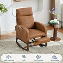 Rocking Chair Nursery with Foot Rest, Modern PU Upholstered Reading Glider Rocker Accent Armchair with High Backrest, Padded Seat, Side Pocket, for LivingRoom, Bedroom, Baby Room, Brown by TinyTreasures Baby Boutique