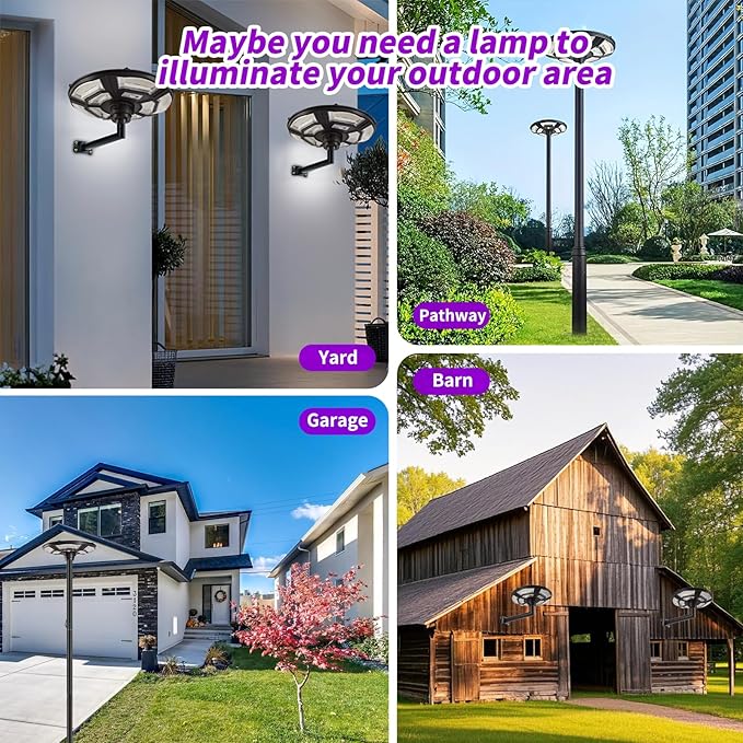 3500W Commercial Solar Round 360° Wide Angle Pole Outdoor Lamp Post Light with 98 inch Pole IP67 Waterproof With Remote