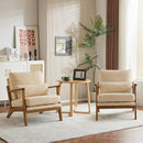 Karl home Accent Chair Wide Armrest Mid-Century Lounge Chair Teddy Fleece Armchair with Lumbar Pillow & Solid Wood Frame for Living Room, Bedroom, Balcony, Khaki by CozyNest Decor