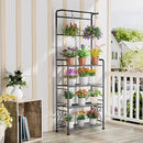 Plant Stand Indoor Outdoor Heavy Duty Metal - 68.4" Tall 4-Tier Shelf for Multiple Plants, Flowers, Rustproof Black Storage Rack for Patio, Balcony, Living Room, Garden, Includes Hooks&Adjustable Feet by GreenHaven Gardens