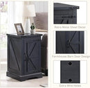 JXQTLINGMU Nightstand with Charging Station, Rectangular Farmhouse End Table with Barn Door and Adjustable Storage Shelf, 17" Deep Wood Rustic Sofa Side Table for Living Room, Bedroom, Black by CozyNest Decor