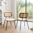 Rattan Dining Chairs Set of 2, Mid Century Modern Dining Chairs with Cane Back for Kitchen Dining Room, 19 Inch Faux Leather Beige by CozyNest Decor