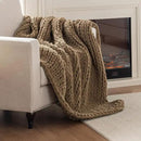 Chunky Knit Blanket Throw, 100% Hand Knit Throw Blanket Handmade Chenille Cable Knit Throw for Couch, Stylish Cozy Soft Rope Knot Crochet Blanket for Home Decor, Camel, 50x60 Inches by CozyNest Decor