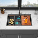 Drop In Workstation Sink Topmount Single Bowl With Pull Out Faucet And Soap Dispenser - Gunmetal Black by HouseOfZazla