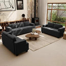 2 Pieces Corduroy Couch Set for Living Room, Black Cloud Sofa, Deep Seat Floor Couch for Bedroom, Futon Modern Sofa Sectional Bed, Black Corduroy by CozyNest Decor