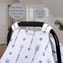 Rquite Car Seat Covers for Babies, 100% Muslin Carseat Cover Boys Girls, Lightweight Infant Car Seat Canopy, Soft Breathable Baby Carrier Cover, Summer Stroller Cover (Grey Arrow) by TinyTreasures Baby Boutique