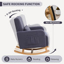 Rocking Chair with Ottoman, Upholstered Glider Rocker with High Backrest and Side Pocket, Comfy Reading Chair with Solid Wood Legs for Nursery, Living Room,Bedroom Dark Grey by TinyTreasures Baby Boutique